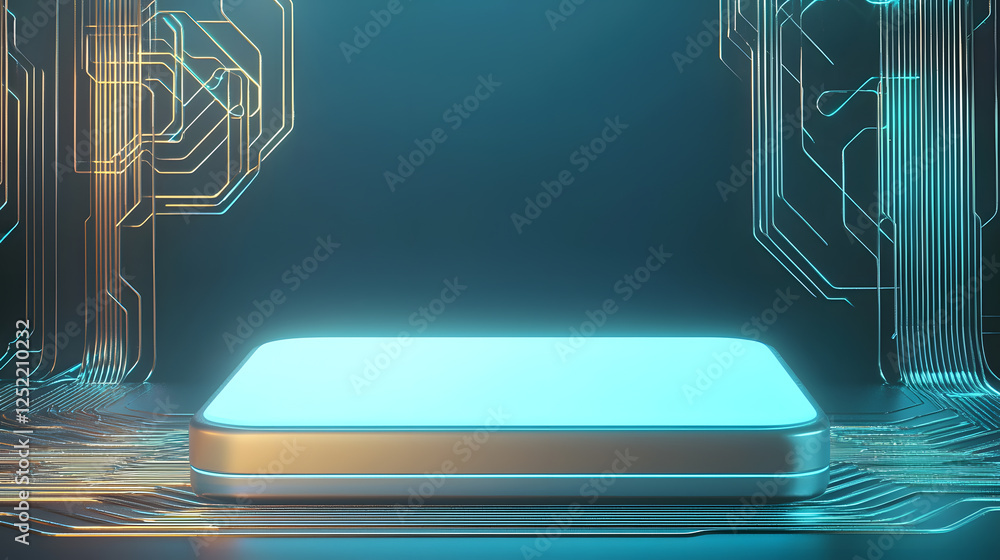 Poster futuristic tech display digital space visual showcase neon environment abstract perspective innovati