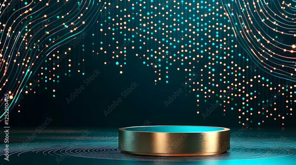 Poster dynamic light show featuring floating particles virtual stage abstract art digital environment aesth