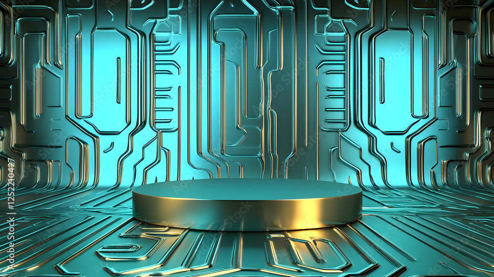 Poster futuristic showcase virtual studio 3d render tech environment aerial view innovation concept