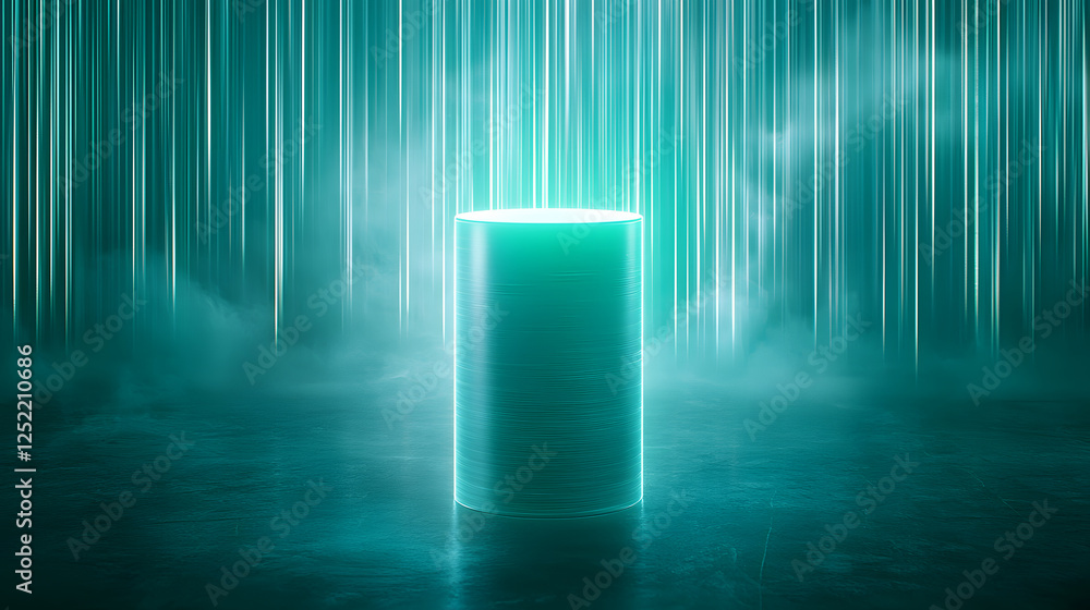 Poster dynamic light cylinder display futuristic studio digital art high-tech environment close-up view inn