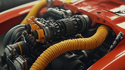 Fototapeta premium A detailed view of a cooling system hose with coolant being added into it.