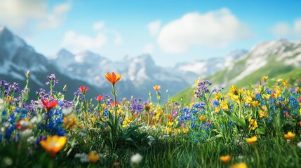 Obraz premium Mountain meadow wildflowers spring scenic