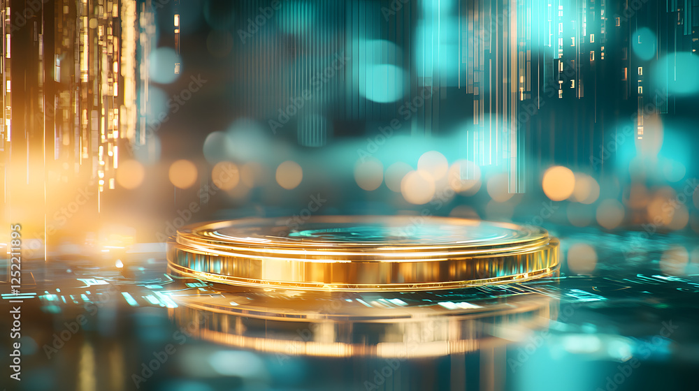 Poster digital coin technology showcase virtual space abstract visual futuristic environment close-up viewp