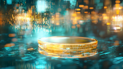 Digital currency revolution virtual realm graphic design futuristic environment abstract viewpoint blockchain concept