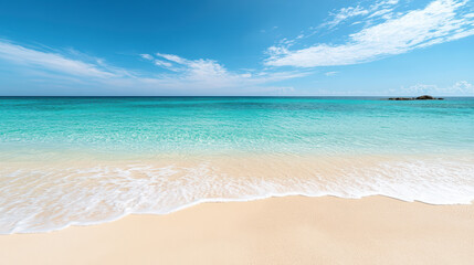 Fototapeta premium serene beach view with clear turquoise water and soft sand