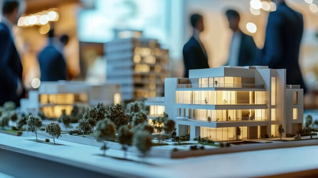 A UK real estate company showcasing property development plans at a marketing event. 