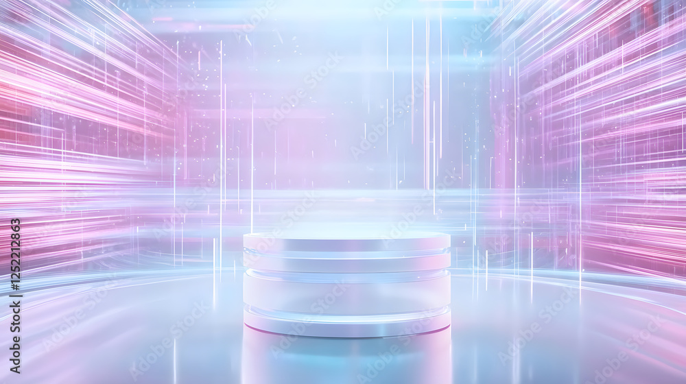 Poster dynamic light display showcasing futuristic stage design virtual studio 3d animation creative techno