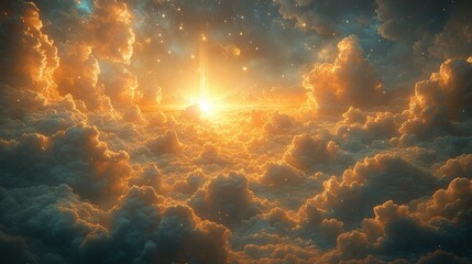 Divine Light Illuminating Heaven with Radiant Blessings and Celestial Glory