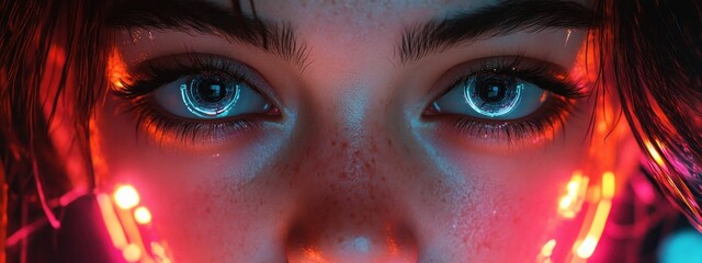 Cyberpunk Portrait of Man Examining Digital Deep Fake Self in Futuristic Technology and Identity Intersection