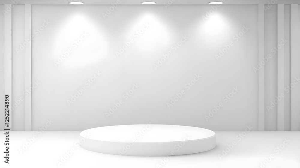 Poster modern showcase stage setup studio space photographic exhibit minimalist design center view product 