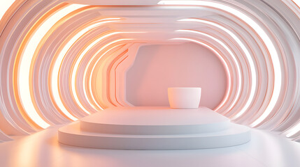 Obraz premium Modern minimalist stage design contemporary gallery 3d rendering clean environment wide angle art concept for exhibitions