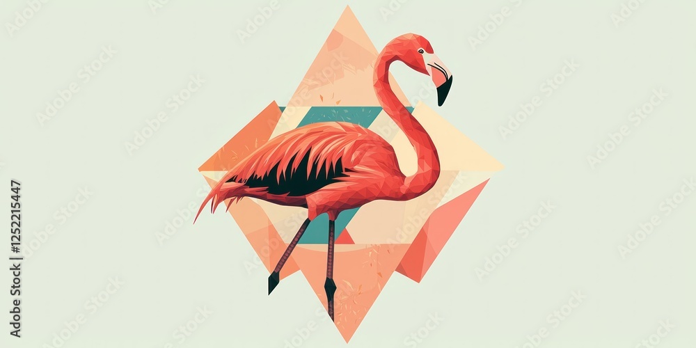 Poster A whimsical flamingo icon featuring a combination of geometric and natural elements 