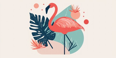 A whimsical flamingo icon featuring a combination of geometric and natural elements 