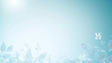 Fototapeta premium Serene Blue Landscape Featuring Delicate Flora and Butterfly