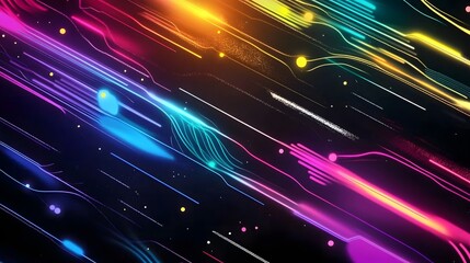 Fototapeta premium A dynamic and energetic background of colorful neon lights and intricate circuit lines, creating a futuristic and high-tech atmosphere