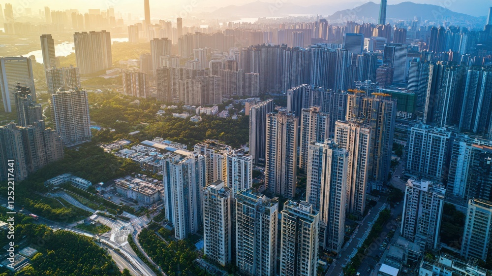 Poster Aerial view of a high-tech property development project in an urban area. 