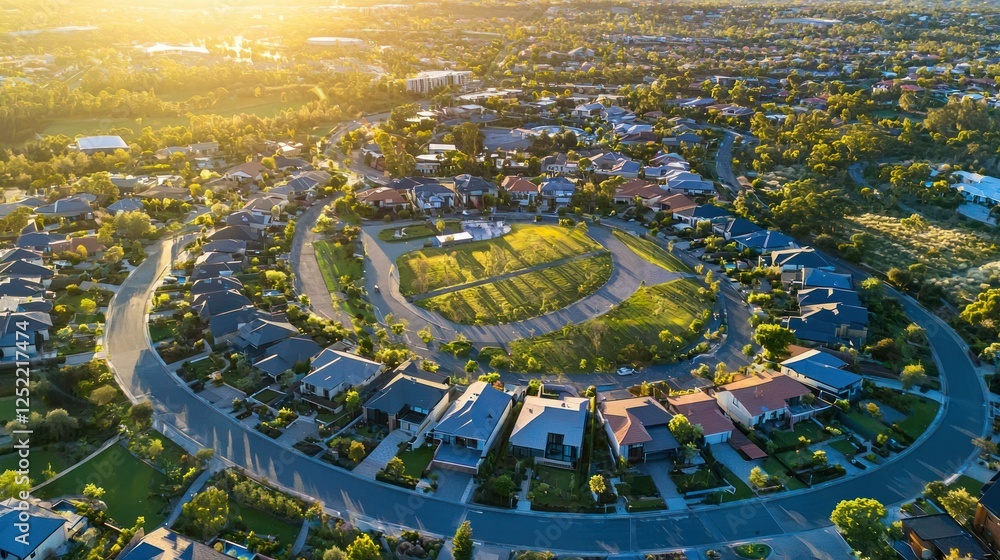 Poster Aerial view of a high-tech property development project in an urban area.