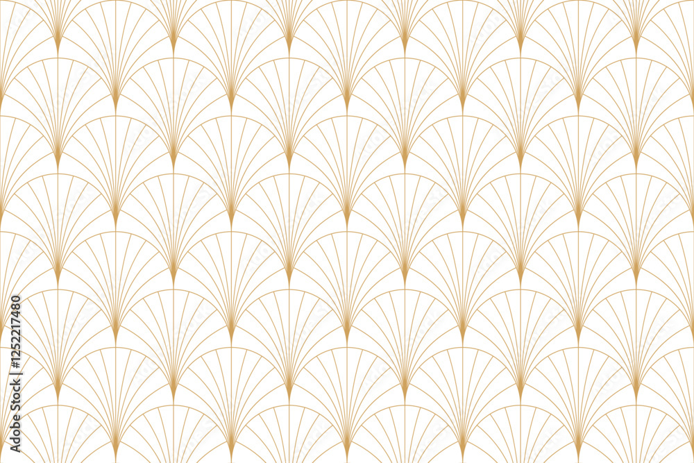 Wall mural art deco seamless pattern with gold circle fan shape and line with transparent background. elegant r