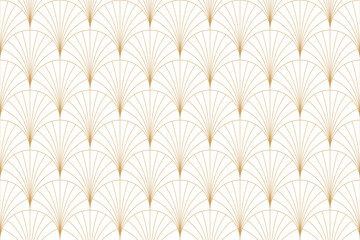 Art deco seamless pattern with gold circle fan shape and line with transparent background. Elegant repeat texture in art nouveau style for textile, wrapping paper, wallpaper, card. Vector eps 10.