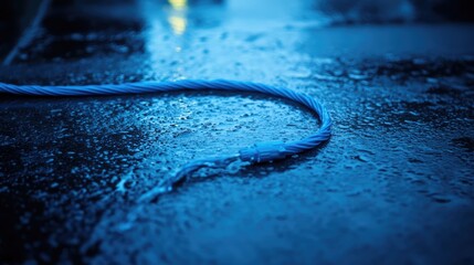 A zoomed-in shot of a disconnected water hose with water still inside.