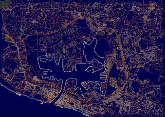 map of highways and buildings in the capital of the country cucacao