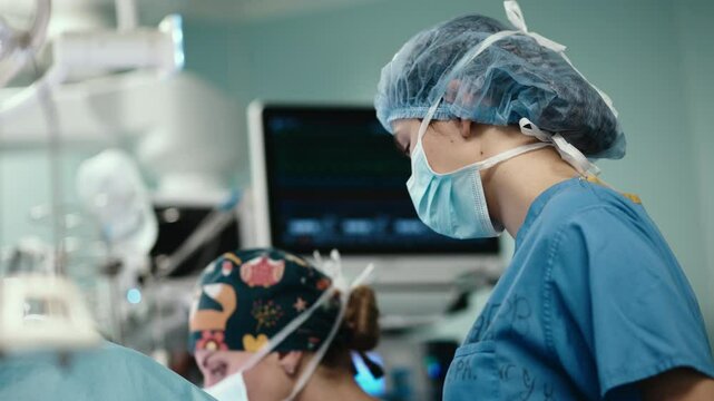 Monitoring vital signs during surgery. Concept: focus on pulse, oxygen, and breathing, reflecting the high-tech nature of medical procedures.