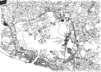Obraz premium map of highways and buildings in the capital of the country cucacao black and white color