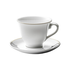 Classic White Coffee Cup on Saucer for Timeless Beverage Art and Café Illustration Perfect for Branding, isolated on transparent background png 