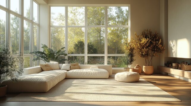 Virtual Yellow Room Background with Soft Light and Window for Online Presentations and Meetings
