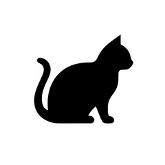 Silhouette of a Sitting Cat: A simple yet elegant silhouette of a domestic cat, sitting gracefully, captured in a striking black-on-white design.