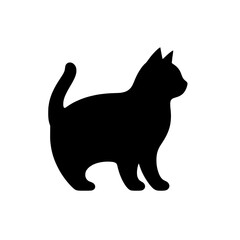 Silhouette of a Cat: Elegant black silhouette of a cat, perfect for minimalist designs and pet-themed projects. This simple yet striking image is versatile and easily adaptable. 