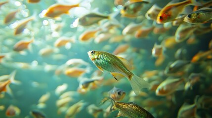 Gourami fish swimming freely in a community tank with other peaceful species. 