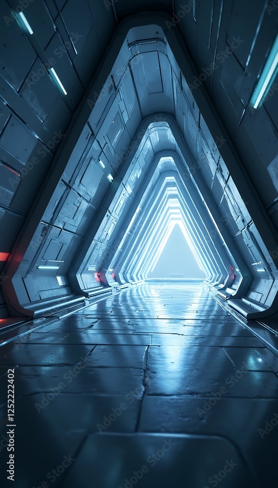 Poster future tunnel 3d spaceship triangle fi light science sci rendering interior concept business corrido