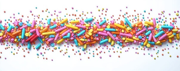 Fototapeta premium Colorful Sprinkles on White Surface Playful Sweet Celebration Cake Decoration Rainbow Topping Abstract Texture