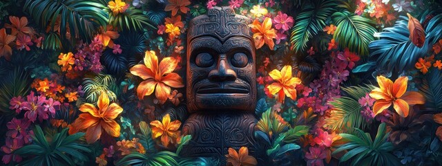 Tropical Tiki Design Template Illustration for Luau Invitations Posters Flyers Celebration Party Decor Hawaii Paradise Vacation