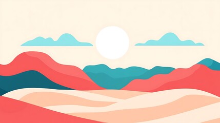 Abstract Desert Landscape With Sun And Clouds
