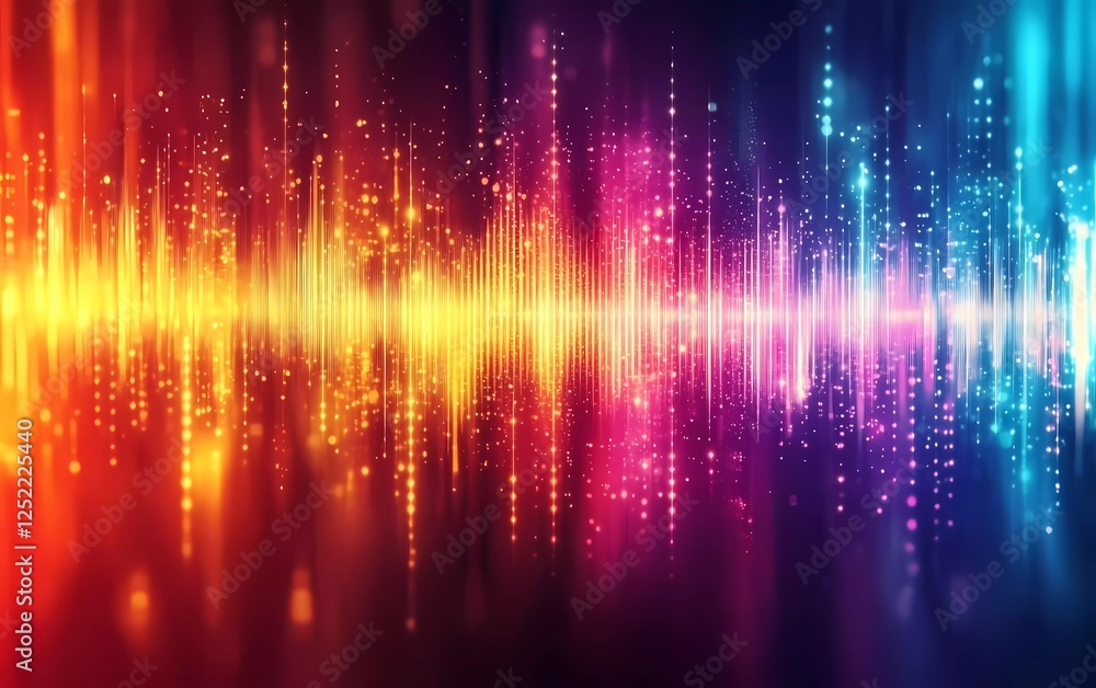 Poster abstract sound wave background with a colorful spectrum of light, audio volume vector illustration.