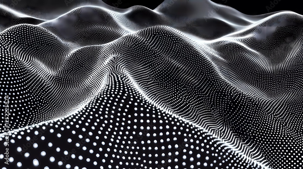 Poster abstract waves of dots, gradient black and white background vector presentation design. abstract wav