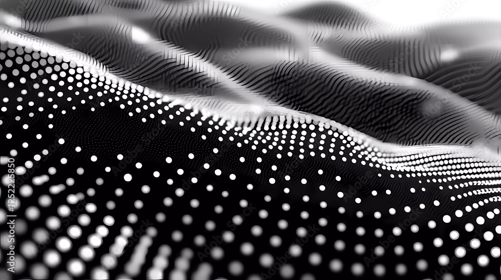 Poster abstract waves of dots, gradient black and white background vector presentation design. abstract wav