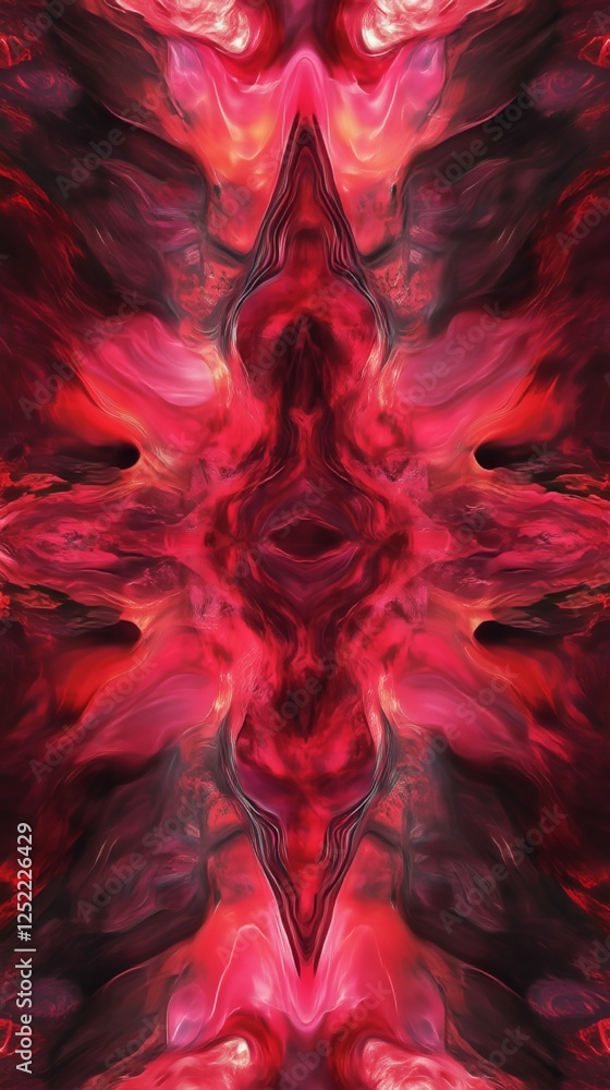 Poster abstract red and black symmetrical pattern with swirling textures, artistic concept