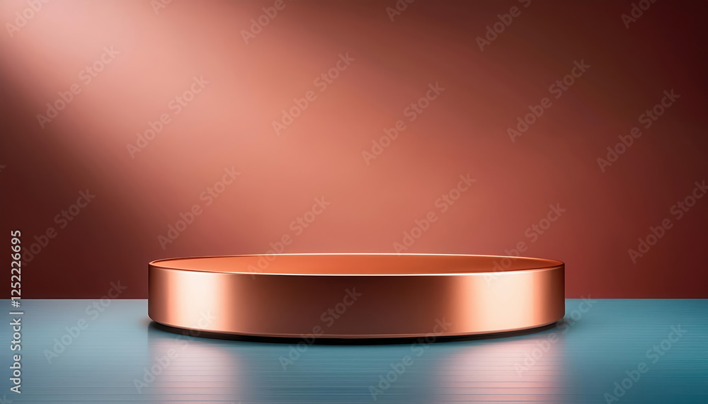 Poster bright empty room featuring copper pedestal display on vivid background, creating striking visual ef