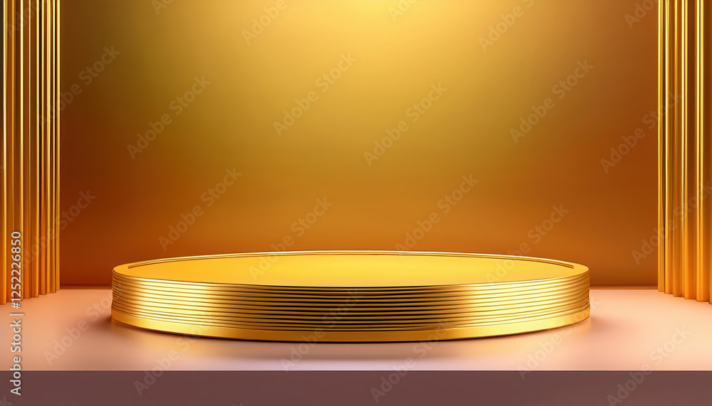 Poster bright empty room featuring gold pedestal display on vivid background, creating elegant and inviting