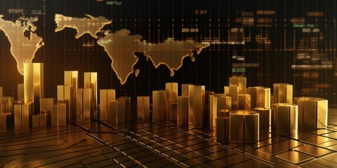 Global Financial Market Growth Gold Bars Chart Visualization Representing Worldwide Economic Prosperity and Investment Opportunities