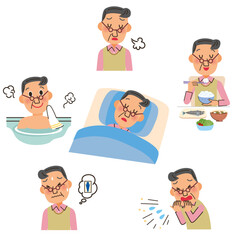 おじいちゃんの一日の色々な生活シーン