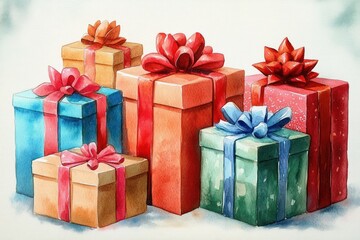 Watercolor Gift Boxes Festive Arrangement Holiday Celebration Birthday Christmas Surprise Decoration