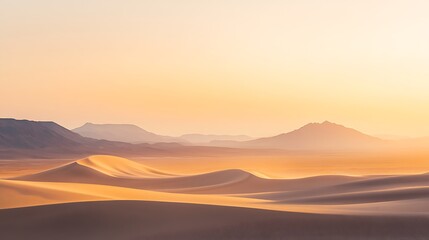 Obraz premium Golden Desert Sands Meet Distant Mountains at Sunset