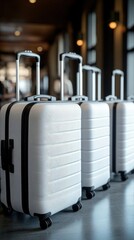 Modern White Suitcases In Airport Terminal
