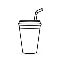 Outline Drawing of Disposable Paper Cup with Straw