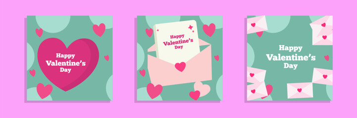 Set of Valentines Day greeting card. Trendy minimalist aesthetic design with hearts, typograpty and lettering. Template for invitation, cover, banner, poster, flyer. Vector illustration.