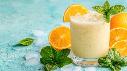 Fototapeta premium Refreshing Orange Smoothie on Teal Background